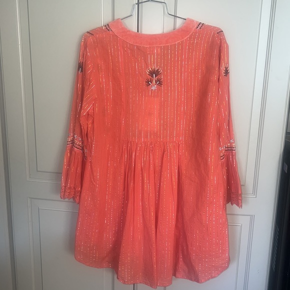 Lulasoul small Mylee tunic cayenne coral with silver and gold threading nwt - Picture 4 of 5